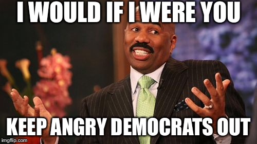 Steve Harvey Meme | I WOULD IF I WERE YOU KEEP ANGRY DEMOCRATS OUT | image tagged in memes,steve harvey | made w/ Imgflip meme maker