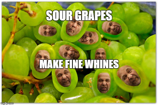 Sour Grapes | SOUR GRAPES; MAKE FINE WHINES | image tagged in sour grapes,whining,whiners,sore loser | made w/ Imgflip meme maker