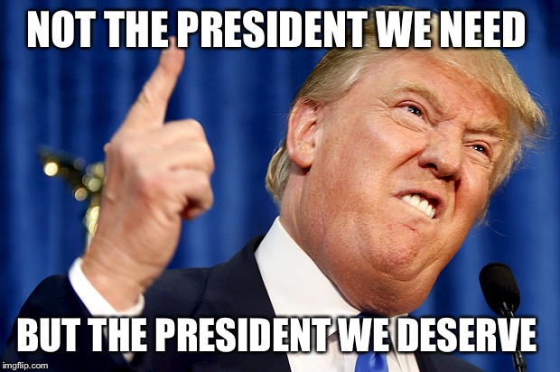 Donald Trump | NOT THE PRESIDENT WE NEED; BUT THE PRESIDENT WE DESERVE | image tagged in donald trump | made w/ Imgflip meme maker