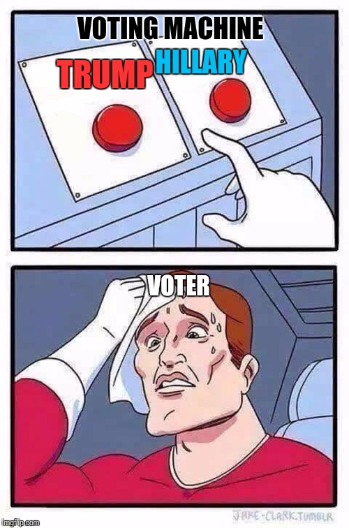 decisions | HILLARY; VOTING MACHINE; TRUMP; VOTER | image tagged in decisions | made w/ Imgflip meme maker