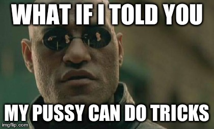 WHAT IF I TOLD YOU MY PUSSY CAN DO TRICKS | image tagged in memes,matrix morpheus | made w/ Imgflip meme maker