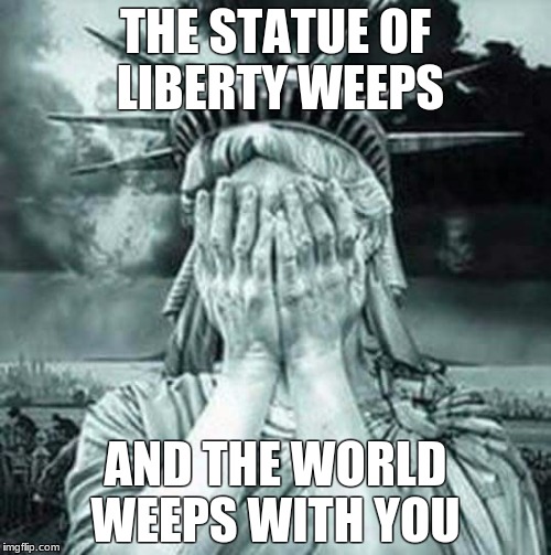 The Statue Of Liberty Weeps | THE STATUE OF LIBERTY WEEPS; AND THE WORLD WEEPS WITH YOU | image tagged in the statue of liberty weeps | made w/ Imgflip meme maker