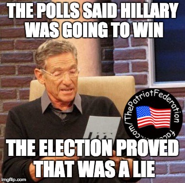 Maury Lie Detector | THE POLLS SAID HILLARY WAS GOING TO WIN; THE ELECTION PROVED THAT WAS A LIE | image tagged in memes,maury lie detector | made w/ Imgflip meme maker