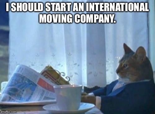 I Should Buy A Boat Cat Meme | I SHOULD START AN INTERNATIONAL MOVING COMPANY. | image tagged in memes,i should buy a boat cat | made w/ Imgflip meme maker