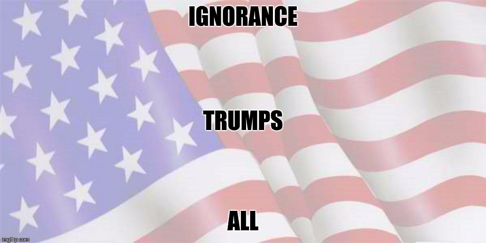 Election Results | IGNORANCE; TRUMPS; ALL | image tagged in faded american flag,election 2016,trump | made w/ Imgflip meme maker