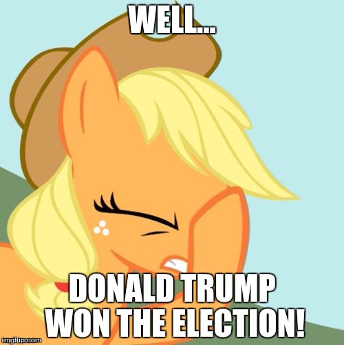 AJ face hoof | WELL... DONALD TRUMP WON THE ELECTION! | image tagged in aj face hoof | made w/ Imgflip meme maker