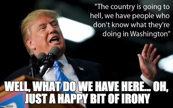 WELL, WHAT DO WE HAVE HERE...
OH, JUST A HAPPY BIT OF IRONY | image tagged in dank memes,donald trump,trumpfumpdumpgump | made w/ Imgflip meme maker