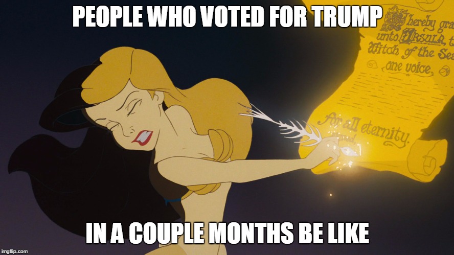Trump Supporters after thought | PEOPLE WHO VOTED FOR TRUMP; IN A COUPLE MONTHS BE LIKE | image tagged in trump supporters | made w/ Imgflip meme maker