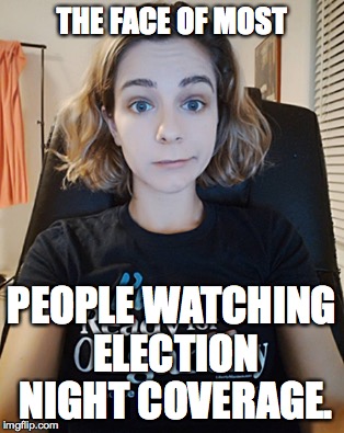 election night | THE FACE OF MOST; PEOPLE WATCHING ELECTION NIGHT COVERAGE. | image tagged in donald trump,hillary clinton,election 2016 | made w/ Imgflip meme maker