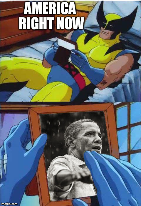 Wolverine Crush Obama | AMERICA RIGHT NOW | image tagged in wolverine crush obama | made w/ Imgflip meme maker