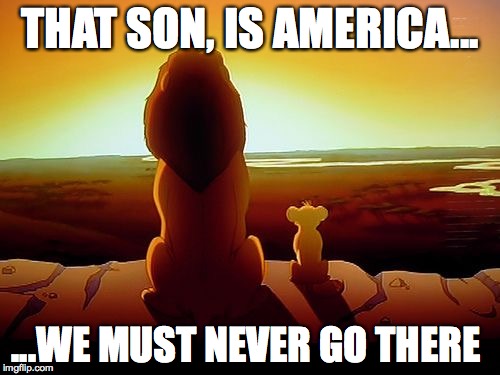 Mufasa and Simba's reaction to the election | THAT SON, IS AMERICA... ...WE MUST NEVER GO THERE | image tagged in donald trump,trump 2016,trump,hillary clinton,hillary clinton 2016,election 2016 | made w/ Imgflip meme maker