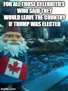 Trump Elf | FOR ALL THOSE CELEBRITIES WHO SAID THEY WOULD LEAVE THE COUNTRY IF TRUMP WAS ELECTED | image tagged in trump elf canada | made w/ Imgflip meme maker