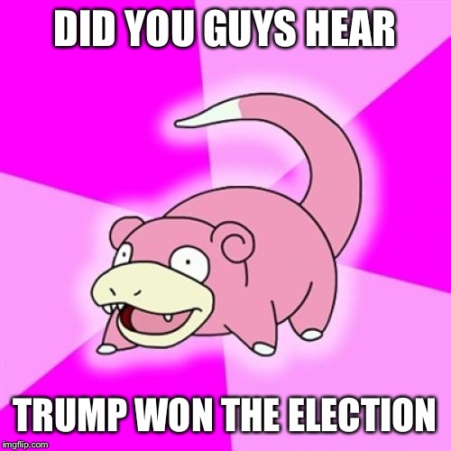 Slowpoke | DID YOU GUYS HEAR; TRUMP WON THE ELECTION | image tagged in memes,slowpoke | made w/ Imgflip meme maker