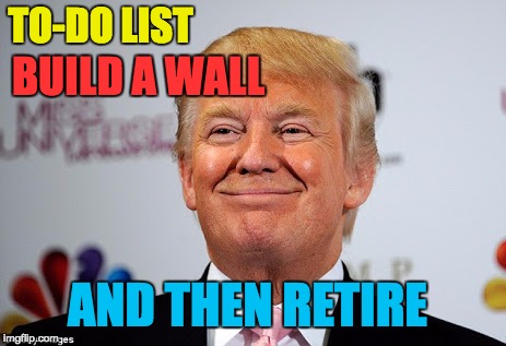 Donald trump approves | TO-DO LIST; BUILD A WALL; AND THEN RETIRE | image tagged in donald trump approves | made w/ Imgflip meme maker