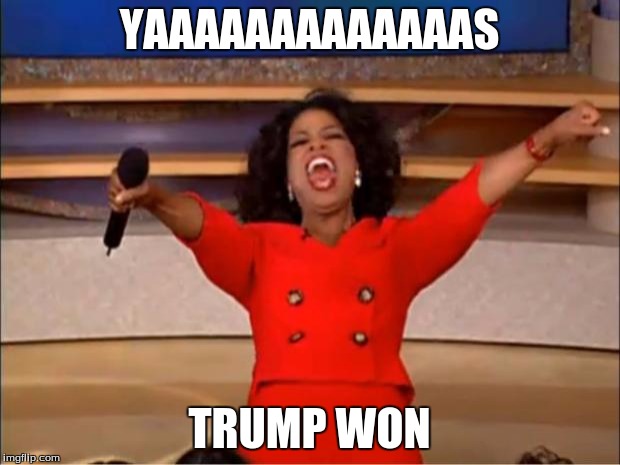 Oprah You Get A | YAAAAAAAAAAAAAS; TRUMP WON | image tagged in memes,oprah you get a | made w/ Imgflip meme maker