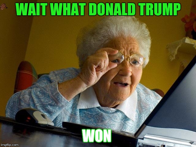 Grandma Finds The Internet Meme | WAIT WHAT DONALD TRUMP; WON | image tagged in memes,grandma finds the internet,scumbag | made w/ Imgflip meme maker