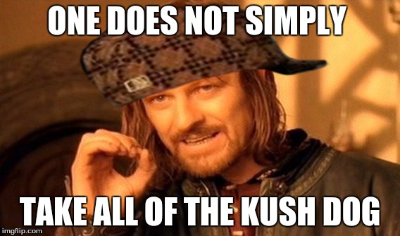 One Does Not Simply | ONE DOES NOT SIMPLY; TAKE ALL OF THE KUSH DOG | image tagged in memes,one does not simply,scumbag | made w/ Imgflip meme maker