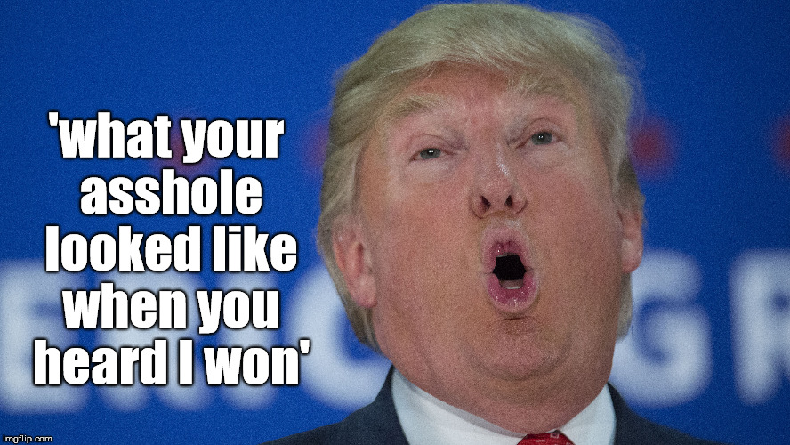 I won | 'what your asshole looked like when you heard I won' | image tagged in donald trump,election 2016,funny,asshole,memes | made w/ Imgflip meme maker