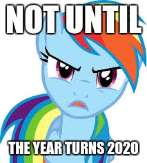 Angry Rainbow Dash | NOT UNTIL THE YEAR TURNS 2020 | image tagged in angry rainbow dash | made w/ Imgflip meme maker