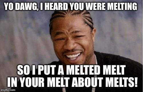 Yo Dawg Heard You Meme | YO DAWG, I HEARD YOU WERE MELTING; SO I PUT A MELTED MELT IN YOUR MELT ABOUT MELTS! | image tagged in memes,yo dawg heard you | made w/ Imgflip meme maker