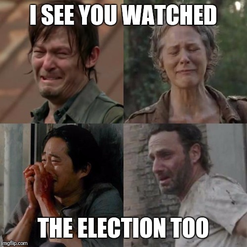 Election 2016 | I SEE YOU WATCHED; THE ELECTION TOO | image tagged in the walking dead,election 2016,sad | made w/ Imgflip meme maker