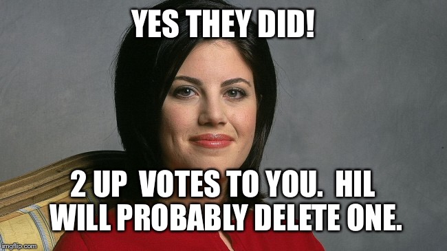 YES THEY DID! 2 UP  VOTES TO YOU.  HIL WILL PROBABLY DELETE ONE. | made w/ Imgflip meme maker