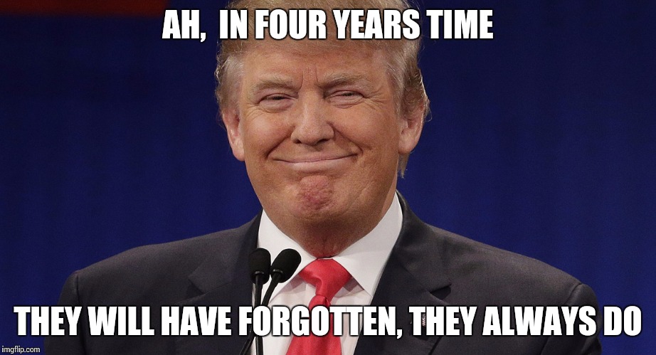 Promises you made and you know you cannot keep | AH,  IN FOUR YEARS TIME; THEY WILL HAVE FORGOTTEN, THEY ALWAYS DO | image tagged in the d,memes | made w/ Imgflip meme maker