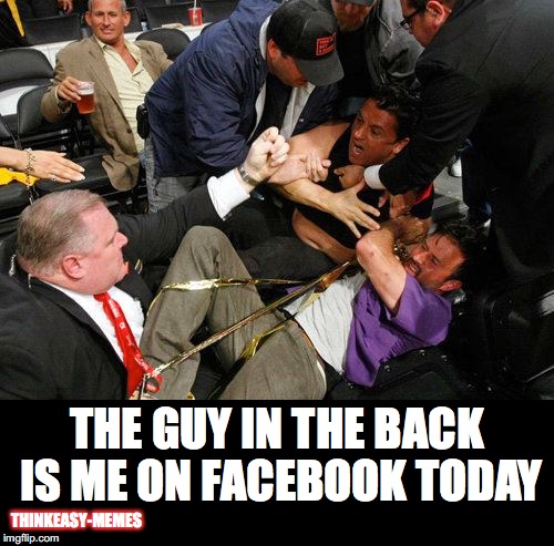 THE GUY IN THE BACK IS ME ON FACEBOOK TODAY; THINKEASY-MEMES | image tagged in donald trump,hilary clinton,election 2016,facebook,thinkeasy | made w/ Imgflip meme maker