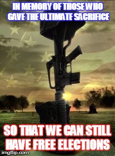 Military Memorial | IN MEMORY OF THOSE WHO GAVE THE ULTIMATE SACRIFICE; SO THAT WE CAN STILL HAVE FREE ELECTIONS | image tagged in military memorial | made w/ Imgflip meme maker