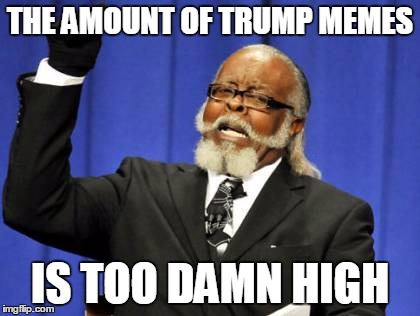 Too Damn High | THE AMOUNT OF TRUMP MEMES; IS TOO DAMN HIGH | image tagged in memes,too damn high | made w/ Imgflip meme maker