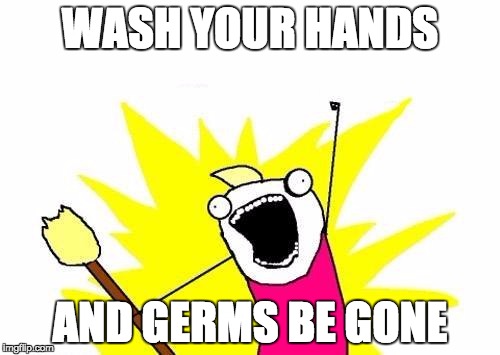 X All The Y Meme | WASH YOUR HANDS; AND GERMS BE GONE | image tagged in memes,x all the y | made w/ Imgflip meme maker