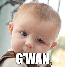 Skeptical Baby Meme | G'WAN | image tagged in memes,skeptical baby | made w/ Imgflip meme maker