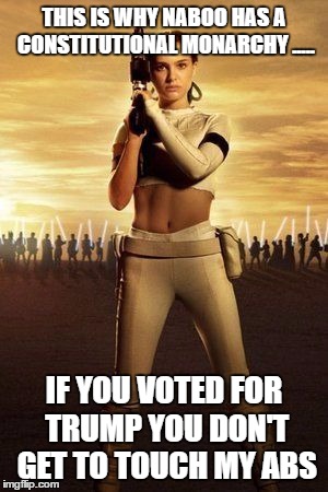 Padme Reacts to the Presidential Results |  THIS IS WHY NABOO HAS A CONSTITUTIONAL MONARCHY ..... IF YOU VOTED FOR TRUMP YOU DON'T GET TO TOUCH MY ABS | image tagged in padme's abs | made w/ Imgflip meme maker