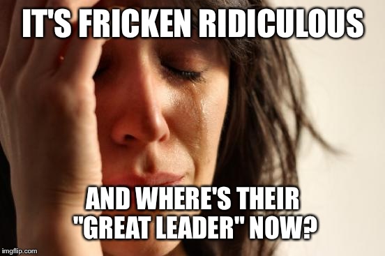 First World Problems Meme | IT'S FRICKEN RIDICULOUS AND WHERE'S THEIR "GREAT LEADER" NOW? | image tagged in memes,first world problems | made w/ Imgflip meme maker