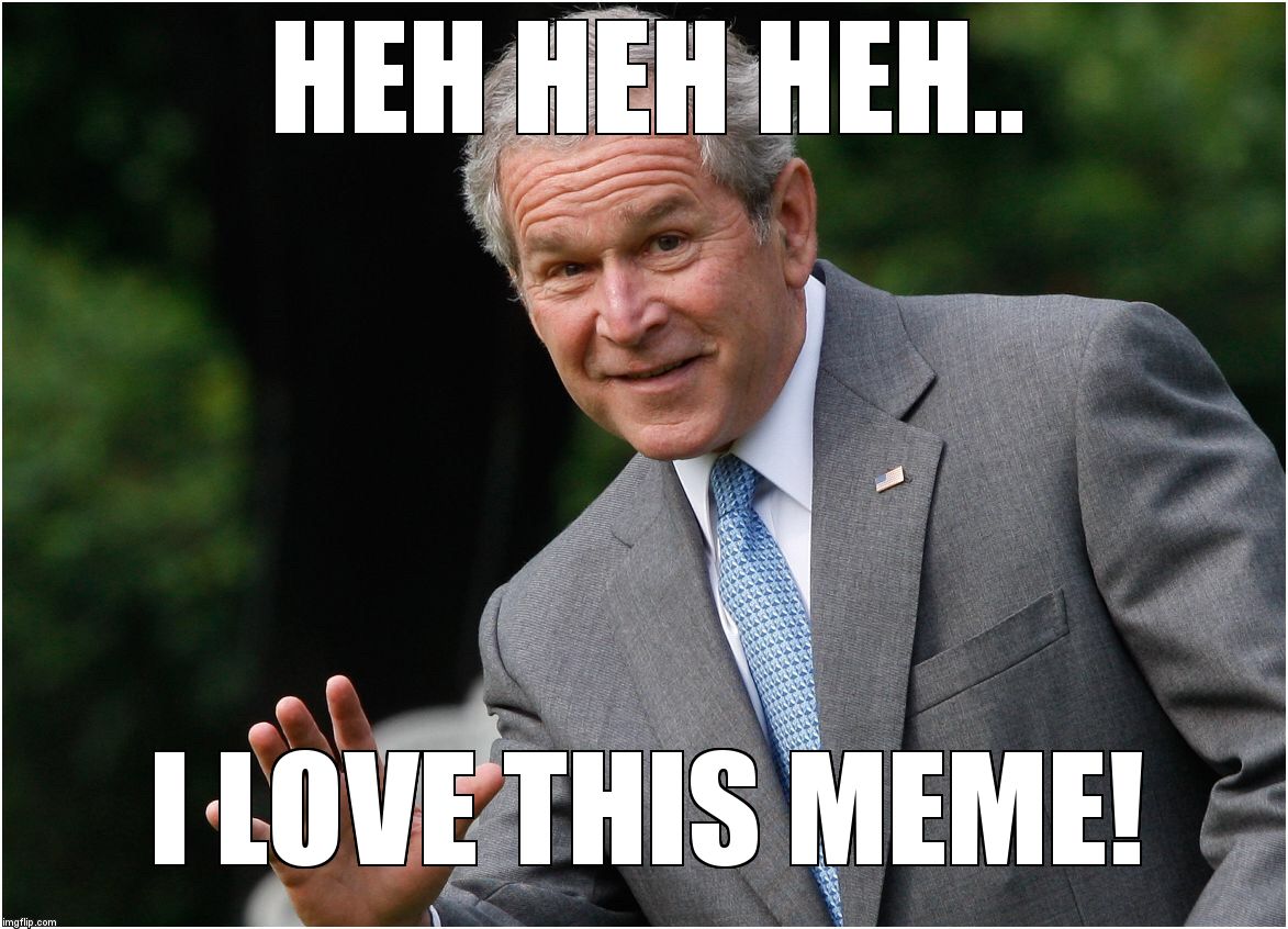George Bush | HEH HEH HEH.. I LOVE THIS MEME! | image tagged in george bush | made w/ Imgflip meme maker
