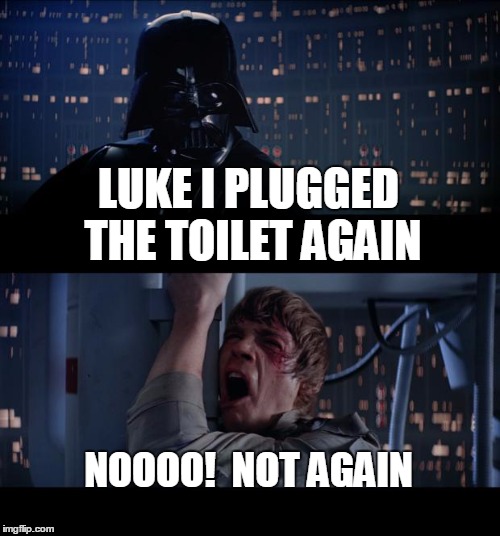 Star Wars No Meme | LUKE I PLUGGED THE TOILET AGAIN; NOOOO! 
NOT AGAIN | image tagged in memes,star wars no | made w/ Imgflip meme maker
