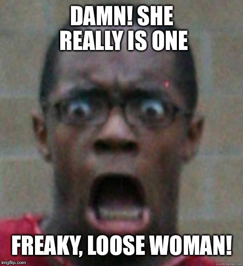 DAMN! SHE REALLY IS ONE FREAKY, LOOSE WOMAN! | made w/ Imgflip meme maker