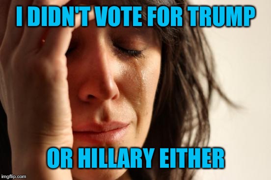 First World Problems Meme | I DIDN'T VOTE FOR TRUMP OR HILLARY EITHER | image tagged in memes,first world problems | made w/ Imgflip meme maker
