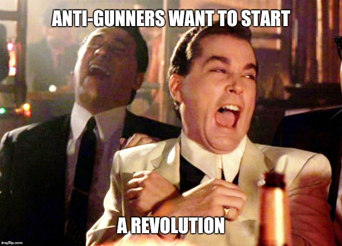 Good Fellas Hilarious | ANTI-GUNNERS WANT TO START; A REVOLUTION | image tagged in memes,good fellas hilarious | made w/ Imgflip meme maker