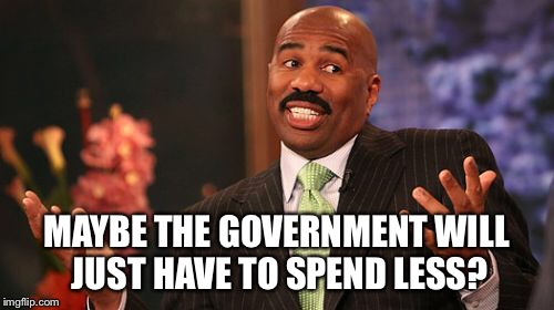 Steve Harvey Meme | MAYBE THE GOVERNMENT WILL JUST HAVE TO SPEND LESS? | image tagged in memes,steve harvey | made w/ Imgflip meme maker