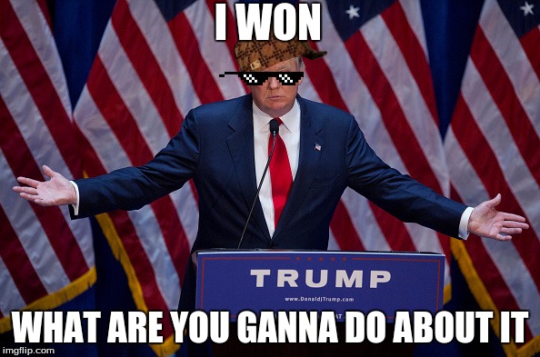 Donald Trump | I WON; WHAT ARE YOU GANNA DO ABOUT IT | image tagged in donald trump,scumbag | made w/ Imgflip meme maker