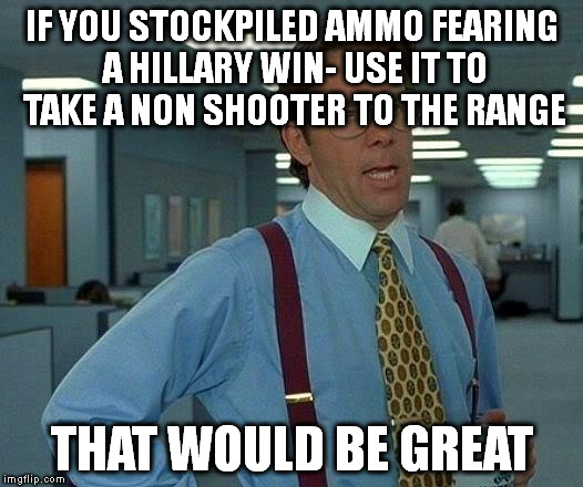 That Would Be Great Meme | IF YOU STOCKPILED AMMO FEARING A HILLARY WIN- USE IT TO TAKE A NON SHOOTER TO THE RANGE; THAT WOULD BE GREAT | image tagged in memes,that would be great | made w/ Imgflip meme maker