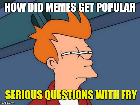 Futurama Fry | HOW DID MEMES GET POPULAR; SERIOUS QUESTIONS WITH FRY | image tagged in memes,futurama fry | made w/ Imgflip meme maker