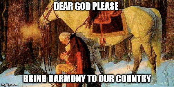 DEAR GOD PLEASE; BRING HARMONY TO OUR COUNTRY | image tagged in george washington | made w/ Imgflip meme maker