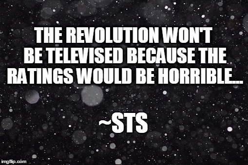 THE REVOLUTION WON'T BE TELEVISED BECAUSE THE RATINGS WOULD BE HORRIBLE... ~STS | image tagged in black | made w/ Imgflip meme maker