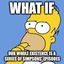 Homer Simpson | WHAT IF; OUR WHOLE EXISTENCE IS A SERIES OF SIMPSONS' EPISODES | image tagged in homer simpson | made w/ Imgflip meme maker