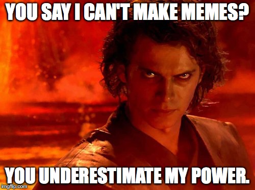 You Underestimate My Power | YOU SAY I CAN'T MAKE MEMES? YOU UNDERESTIMATE MY POWER. | image tagged in memes,you underestimate my power | made w/ Imgflip meme maker