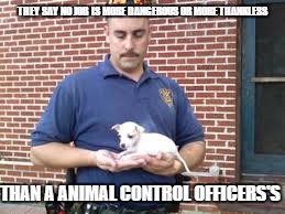 The Animal Control Officer (aco) | THEY SAY NO JOB IS MORE DANGEROUS OR MORE THANKLESS; THAN A ANIMAL CONTROL OFFICERS'S | image tagged in animals | made w/ Imgflip meme maker