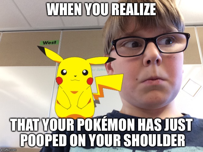 WHEN YOU REALIZE; THAT YOUR POKÉMON HAS JUST POOPED ON YOUR SHOULDER | image tagged in pokemon | made w/ Imgflip meme maker