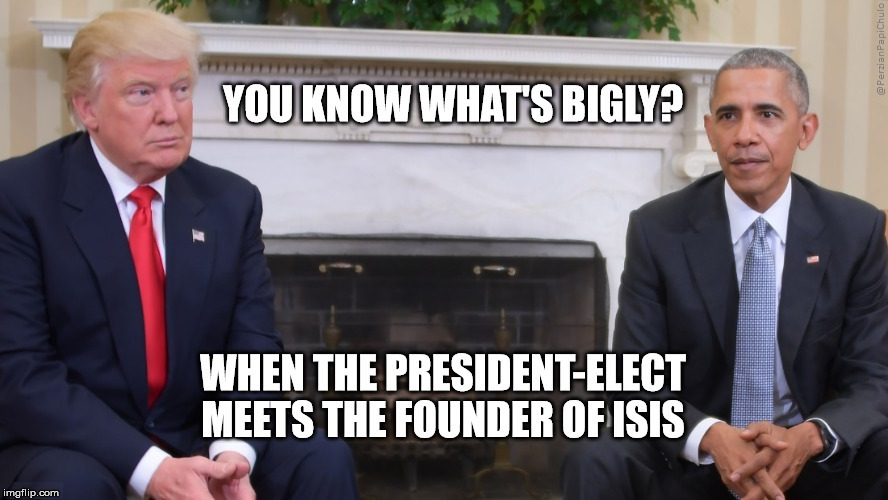 Bigly | image tagged in trump,obama,'murica | made w/ Imgflip meme maker